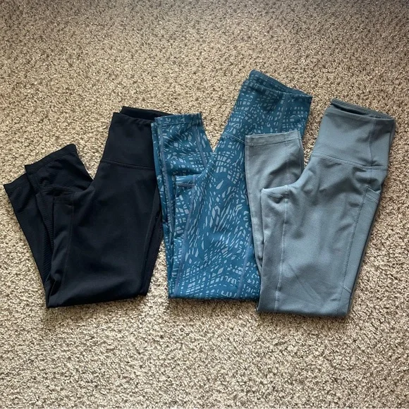 Nordstrom Zella Leggings Trio - Black, Blue Camo, and Teal bundle of 3 pair - Picture 1 of 9
